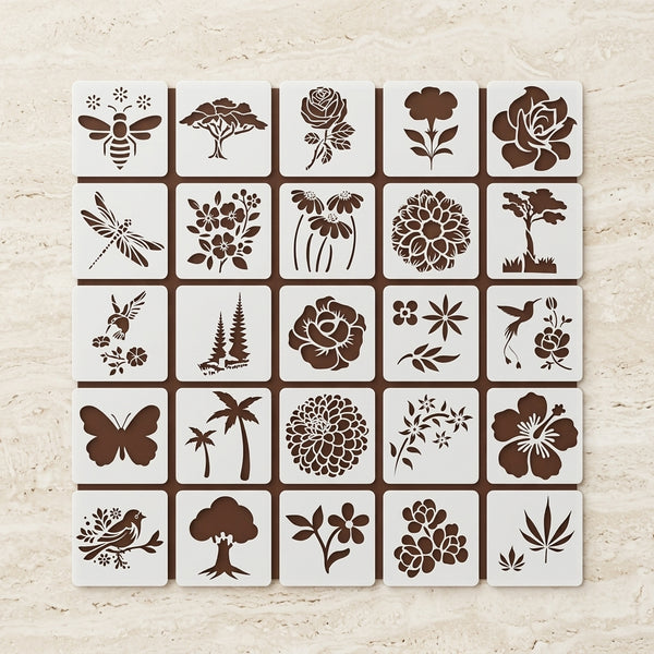 25Pcs Floral Fantasy & Nature Shapes Stencils for Art and Craft & Painting