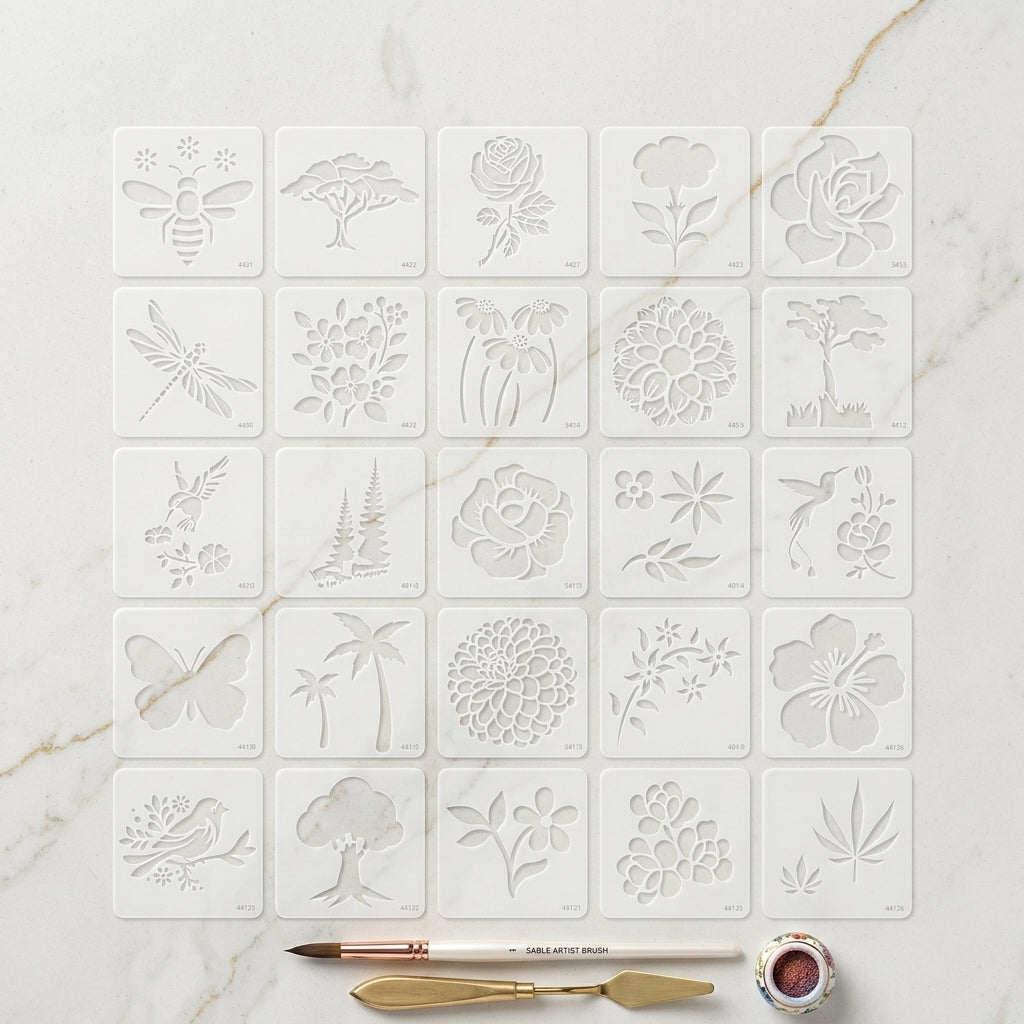 25Pcs Floral Fantasy & Nature Shapes Stencils for Art and Craft & Painting