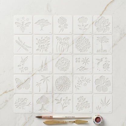 25Pcs Floral Fantasy & Nature Shapes Stencils for Art and Craft & Painting