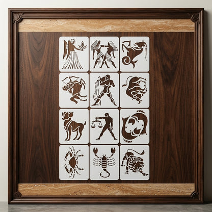 Zodiac Signs Stencil Set for Wall, Wood & Fabric Art – 12-Piece Astrology Symbol Pack – ID# 180