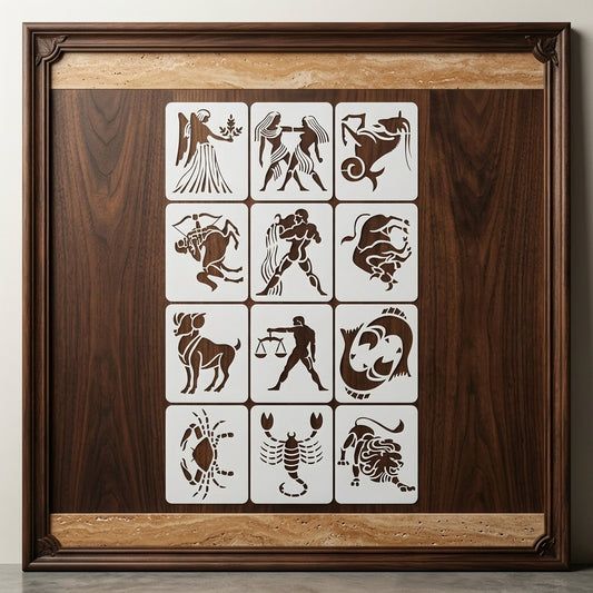 Zodiac Signs Stencil Set for Wall, Wood & Fabric Art – 12-Piece Astrology Symbol Pack – ID# 180