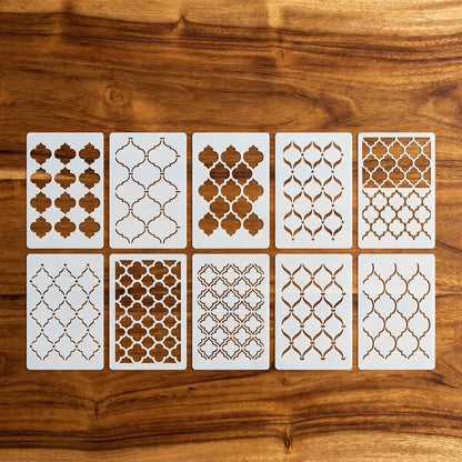 10 Pcs Ultimate Moroccan Stencils Design Pack for Cake , Wall, Fabric,  Canvas & Furniture painting  ID# 661