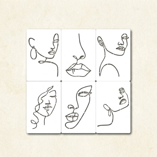 Abstract Face Stencil Bundle for Walls, Canvas & Furniture – Line Art Faces Pack – ID# 655