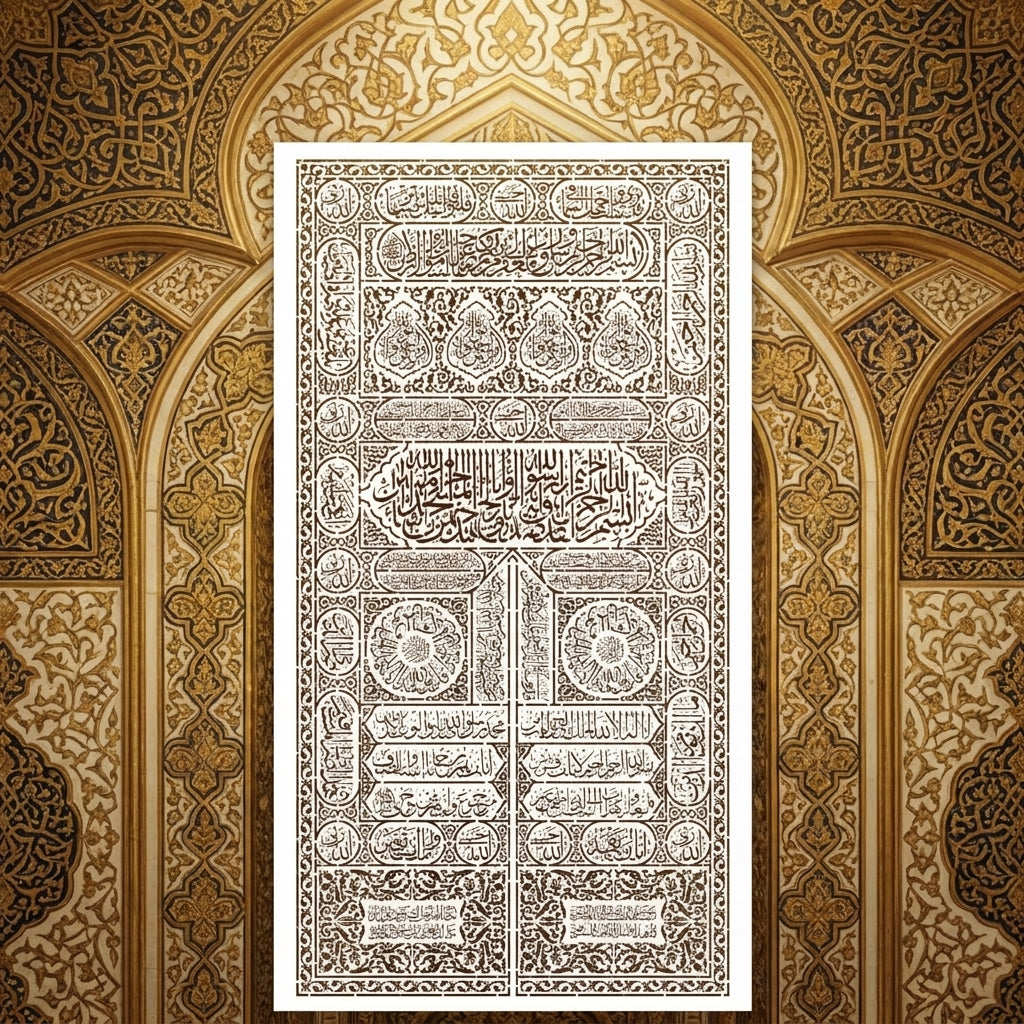 Kiswa ( Kabba Door ) Stencil for Wall, Wood &amp; Islamic Décor – Sacred Arabic Calligraphy Design #ID 6