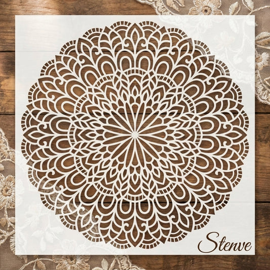 Floral Mandala Stencil for Wall, Floor & Furniture Art – Round Decorative Lotus Pattern – ID# 677