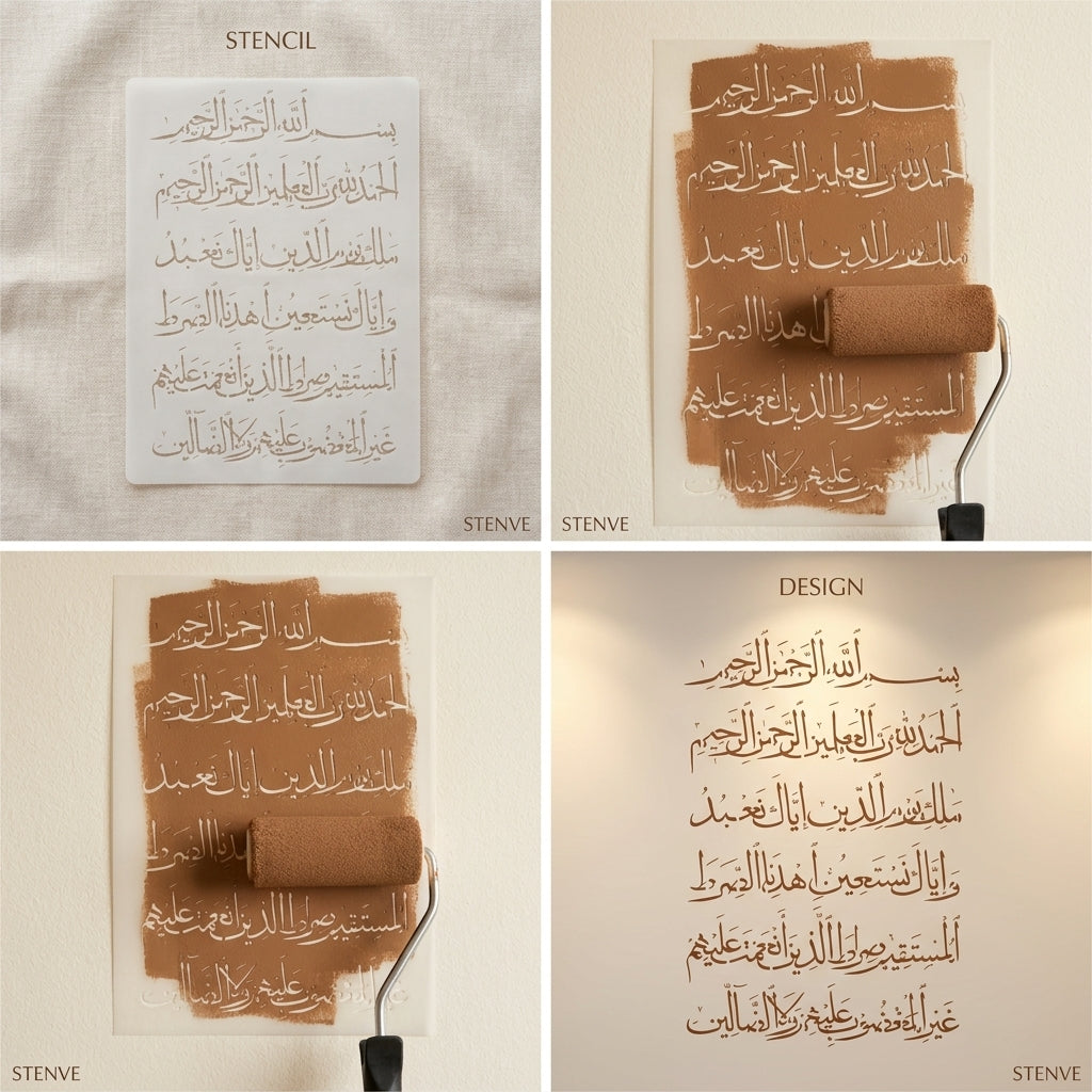 Surah-e-Fatiha Calligraphy Islamic Reusable Stencil for Canvas and wall painting.ID#4082