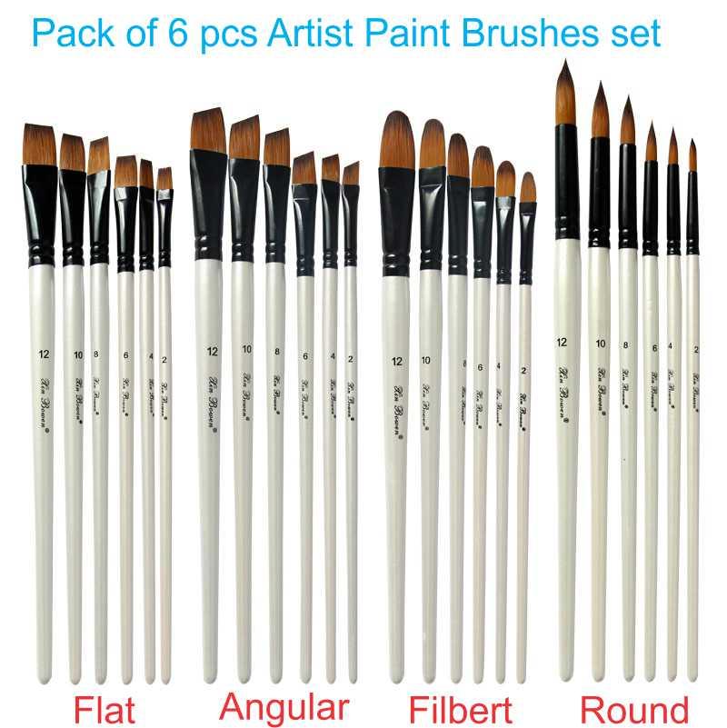 6Pcs Artist Paint Brush Set Nylon Bristles Brushes for  Watercolor Acrylic Oil Painting
