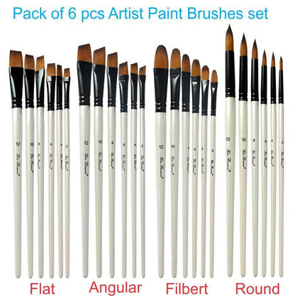 6Pcs Artist Paint Brush Set Nylon Bristles Brushes for  Watercolor Acrylic Oil Painting