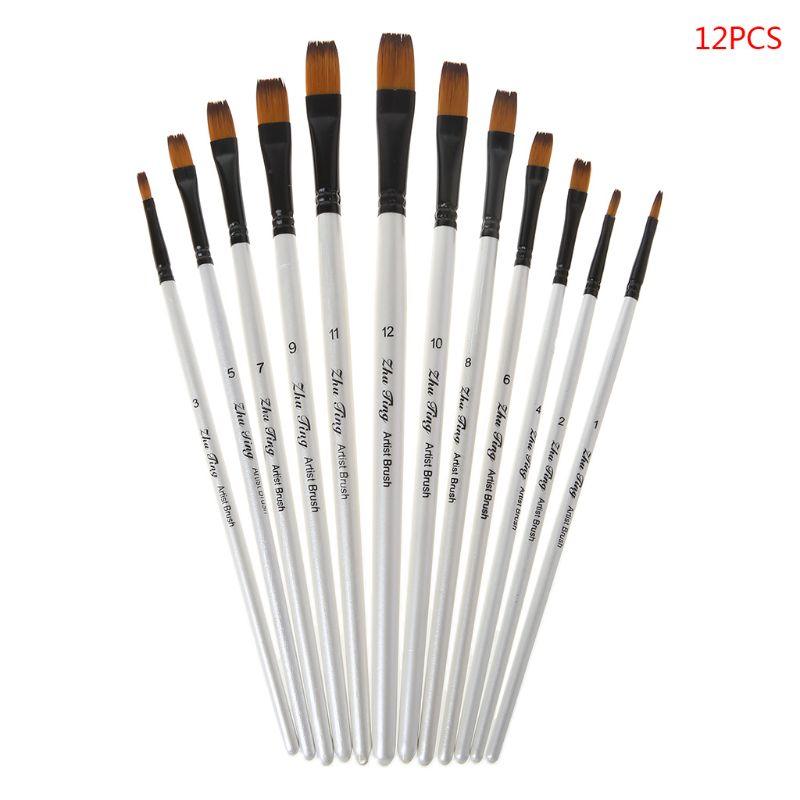 12Pcs- Original Artist Paint Brush Set Nylon Bristles Brushes for Watercolor Acrylic Oil Painting