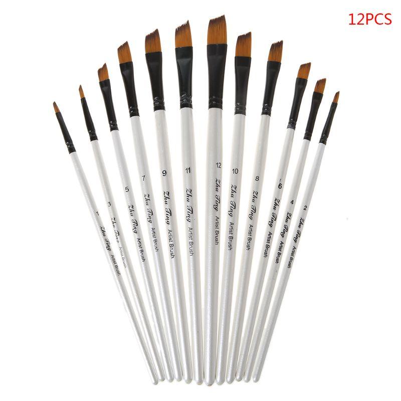 12Pcs- Original Artist Paint Brush Set Nylon Bristles Brushes for Watercolor Acrylic Oil Painting