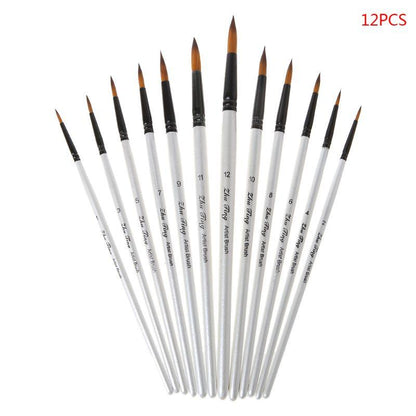 12Pcs- Original Artist Paint Brush Set Nylon Bristles Brushes for Watercolor Acrylic Oil Painting