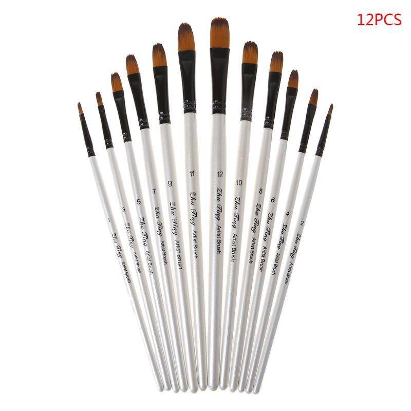 12Pcs- Original Artist Paint Brush Set Nylon Bristles Brushes for Watercolor Acrylic Oil Painting