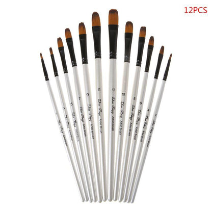 12Pcs- Original Artist Paint Brush Set Nylon Bristles Brushes for Watercolor Acrylic Oil Painting