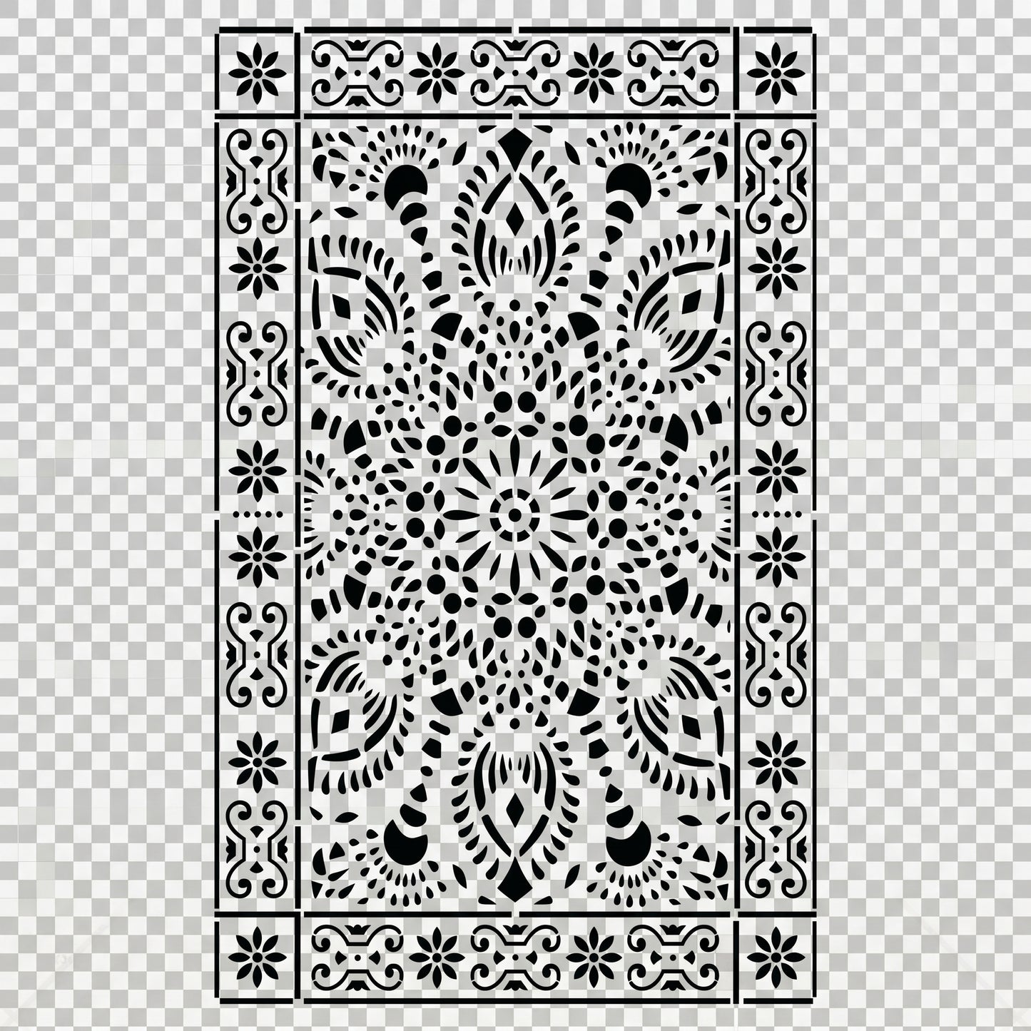 Intricate Lace Carpet Stencil for Floor, Wall & Rug Painting – Elegant Floral Mandala Design